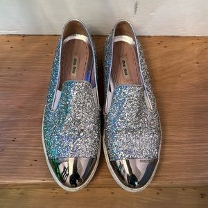 Miu Miu Silver Glitter Sneakers 37.5